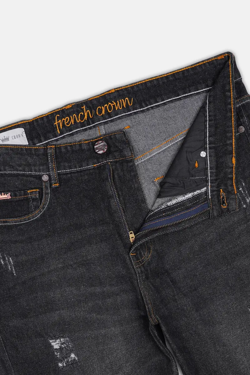 Gunmetal Gray Whiskering Wash Mildly Distressed Denim 5