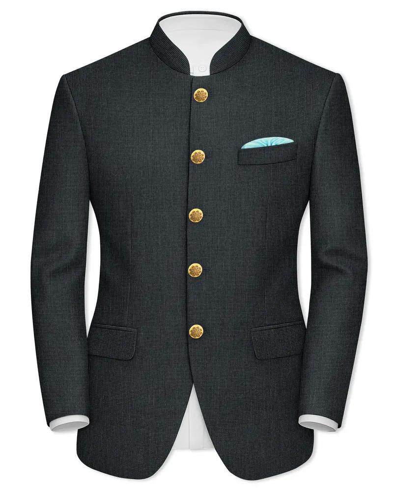 Gunmetal Gray Wool Rich Bandhgala Blazer 1