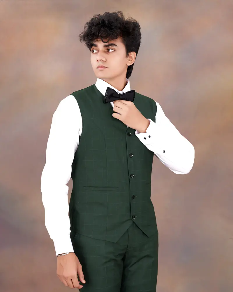 Gunmetal Green Plaid Waistcoat 8