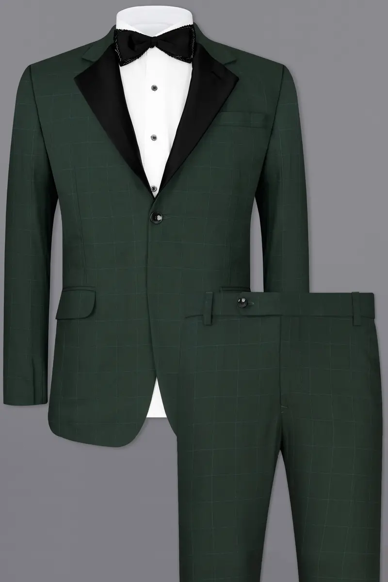 Gunmetal Green Subtle Windowpane Tuxedo Suit 2