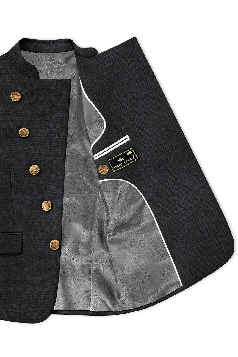 Gunmetal Grey Cross Placket Wool Rich Bandhgala Blazer 4