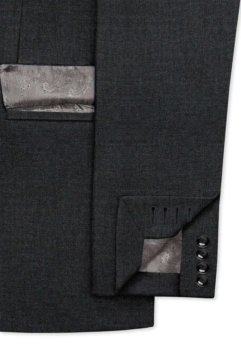 Gunmetal Grey Cross Placket Wool Rich Bandhgala Blazer 5