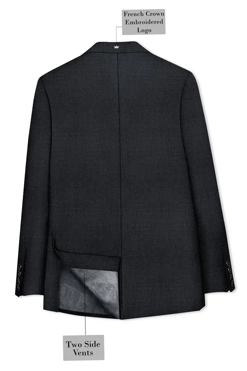 Gunmetal Grey Cross Placket Wool Rich Bandhgala Blazer 7