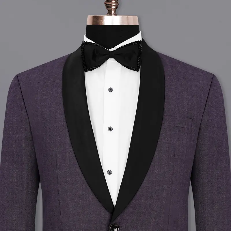 Gunmetal Purple Subtle Plaid Tuxedo Blazer 1
