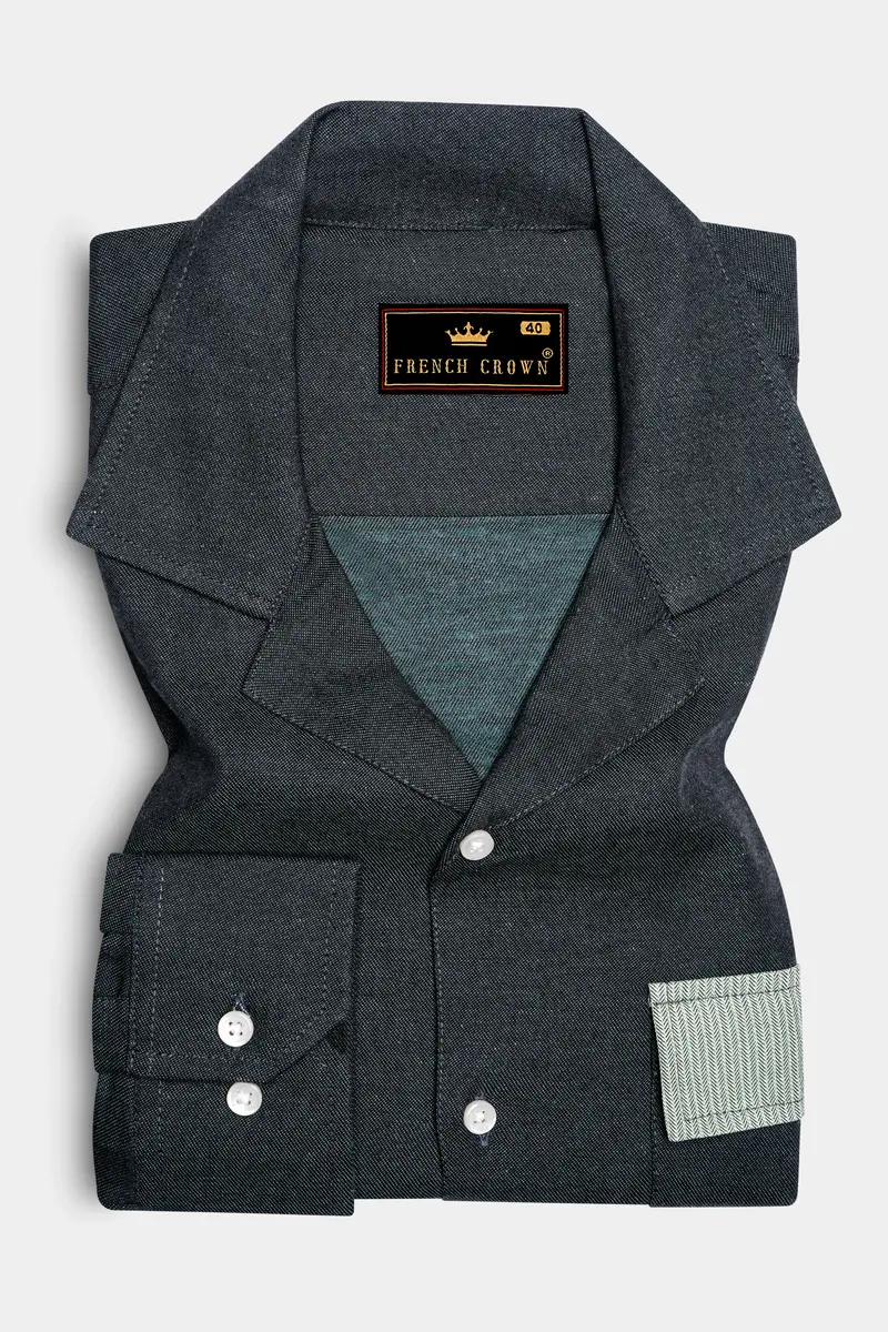 Gunmetal With Edgewater Green Twill Premium Cotton Designer Shirt 5