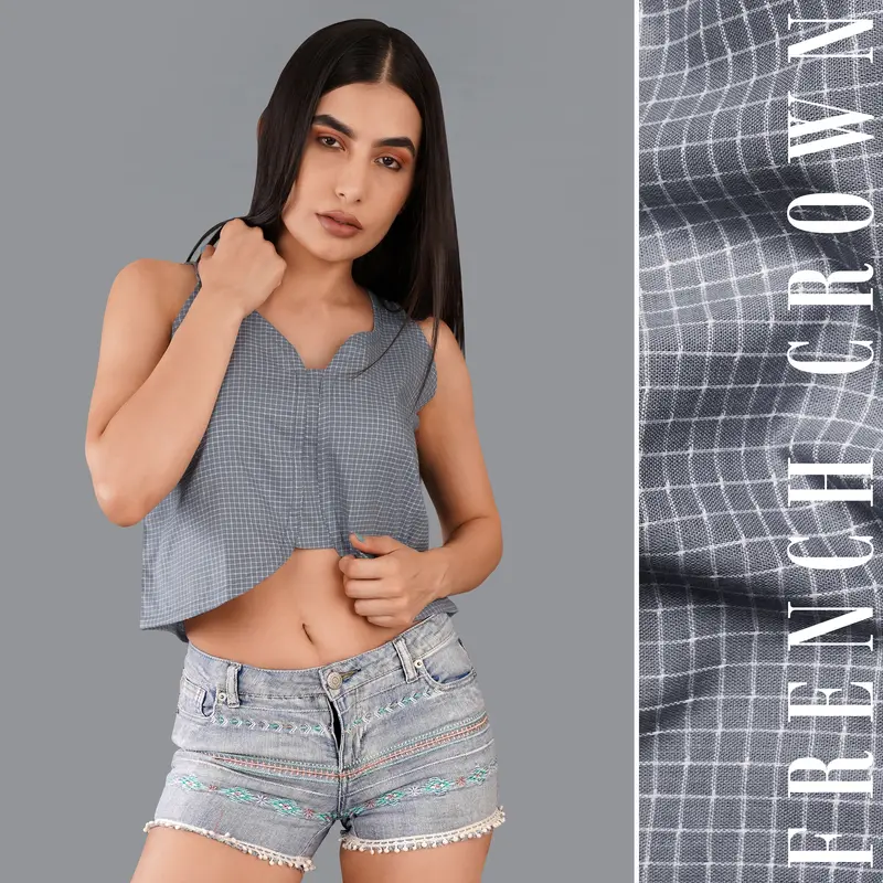 Gunsmoke Gray Gingham Checkered Premium Cotton Crop Top 1