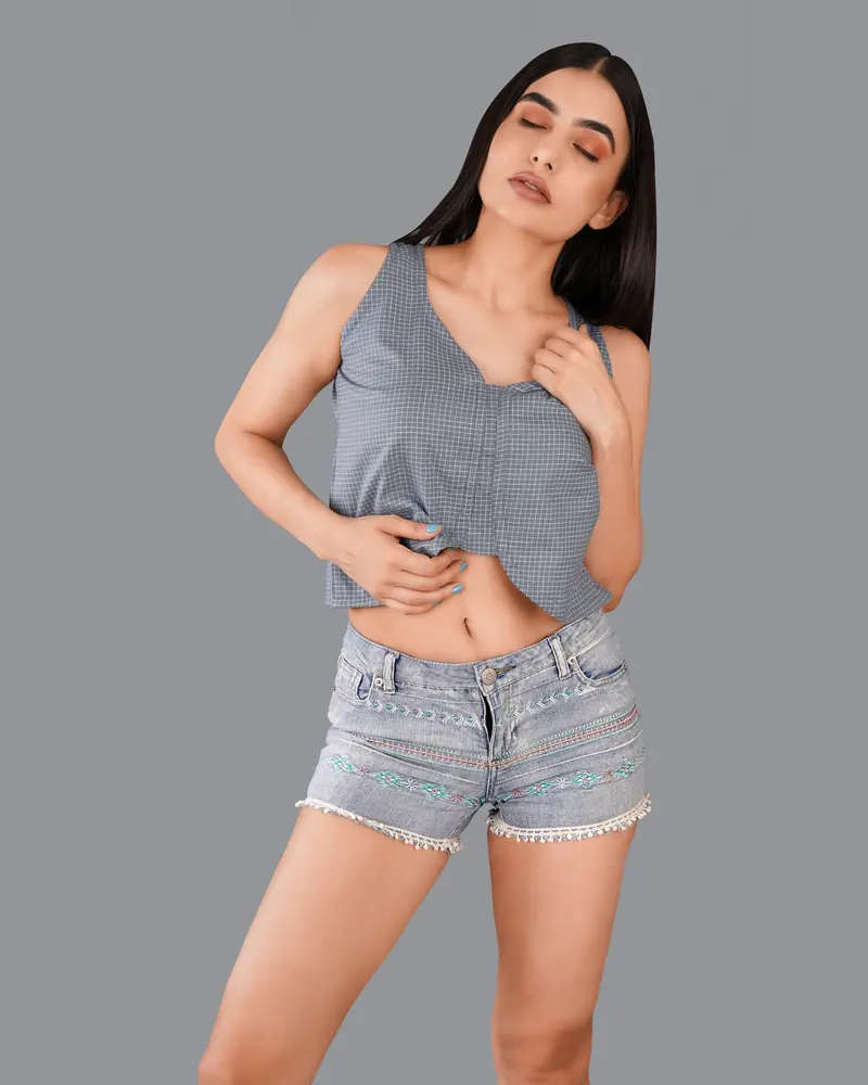 Gunsmoke Gray Gingham Checkered Premium Cotton Crop Top 6