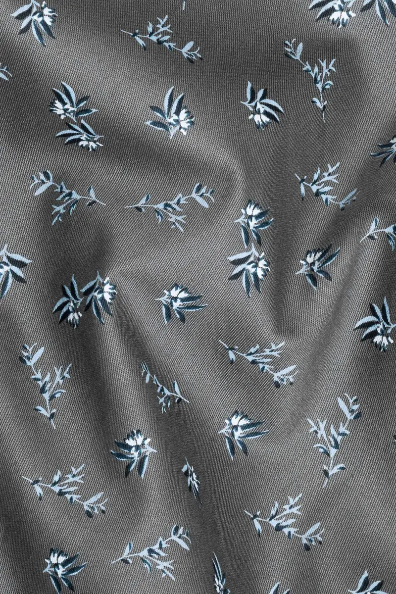 Gunsmoke Gray Leaves Printed Twill Premium Cotton Shirt 2