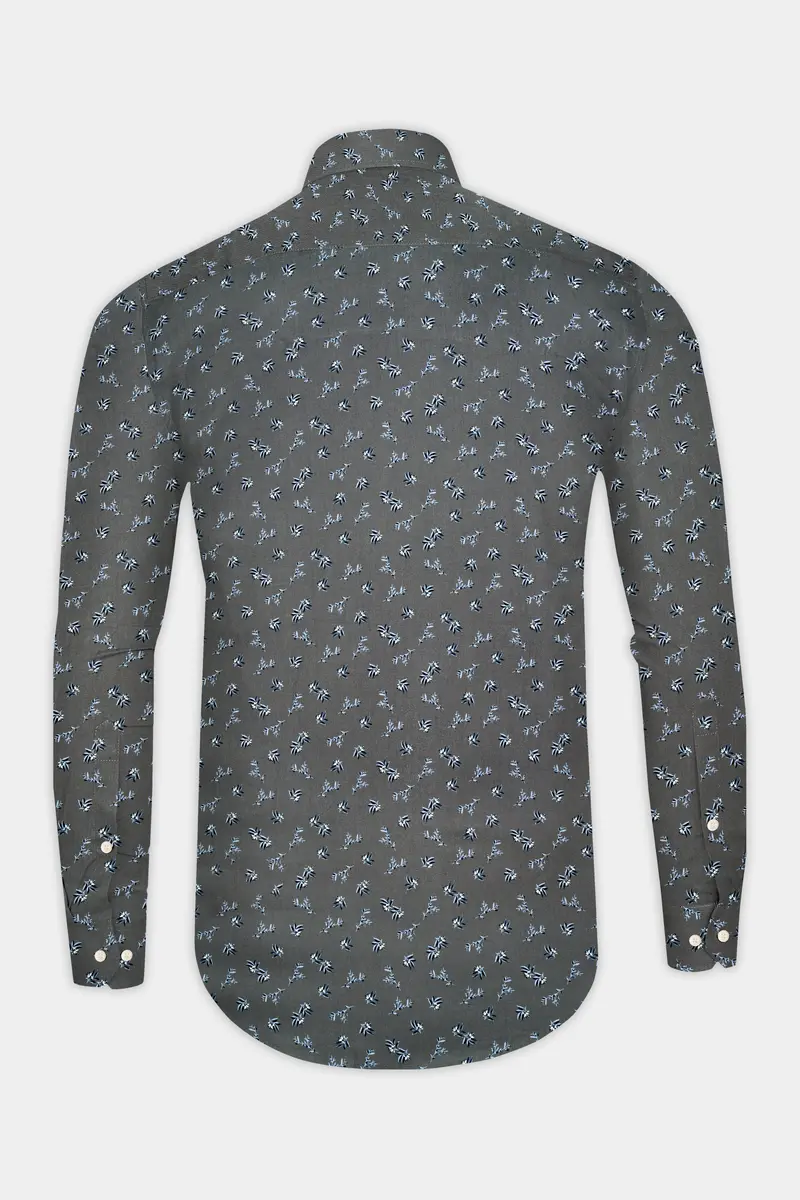 Gunsmoke Gray Leaves Printed Twill Premium Cotton Shirt 5
