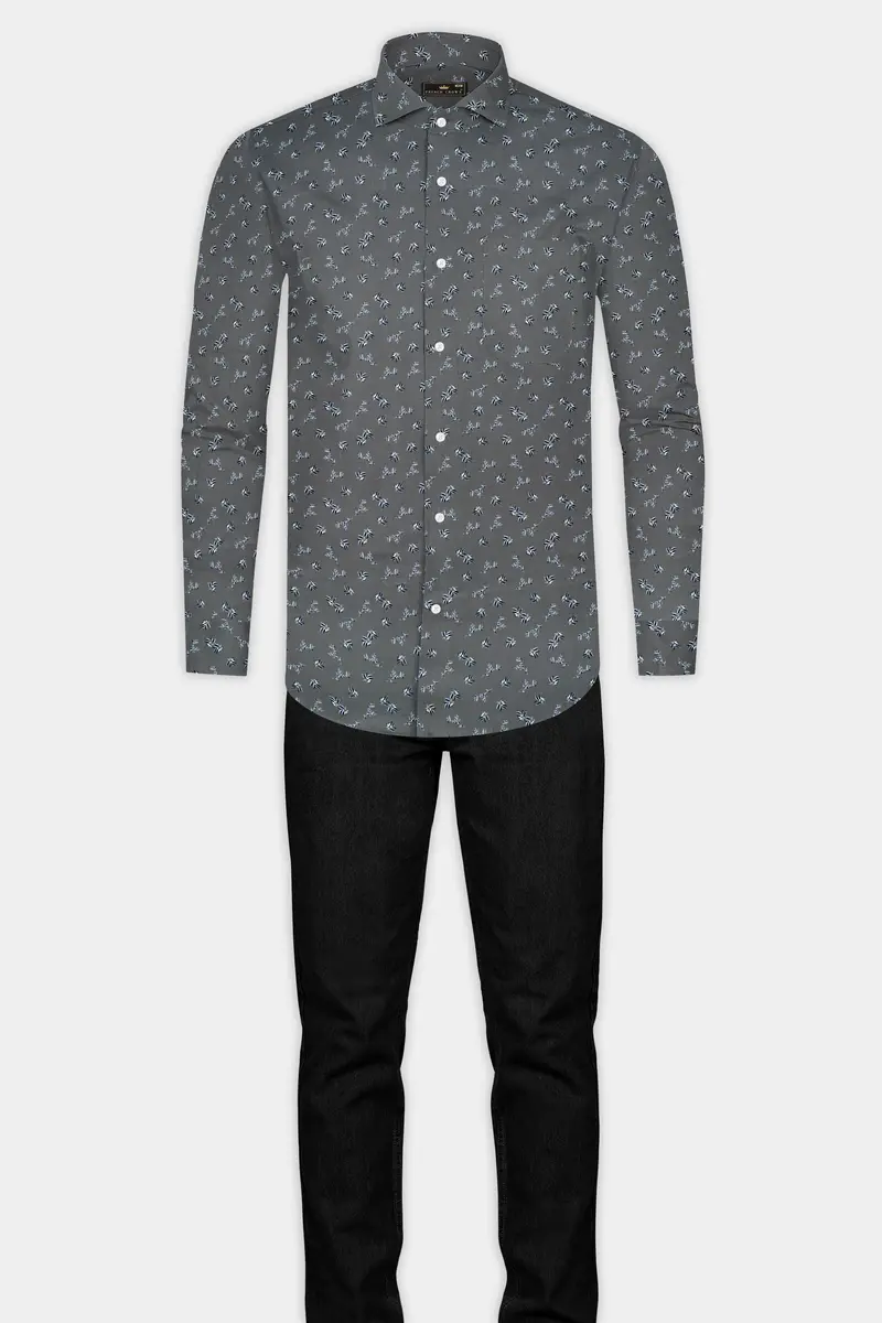 Gunsmoke Gray Leaves Printed Twill Premium Cotton Shirt 6