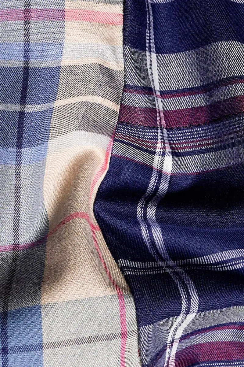 Haiti Blue And Akaroa Brown Twill Plaid Premium Cotton Half Sleeved Designer Shirt 3