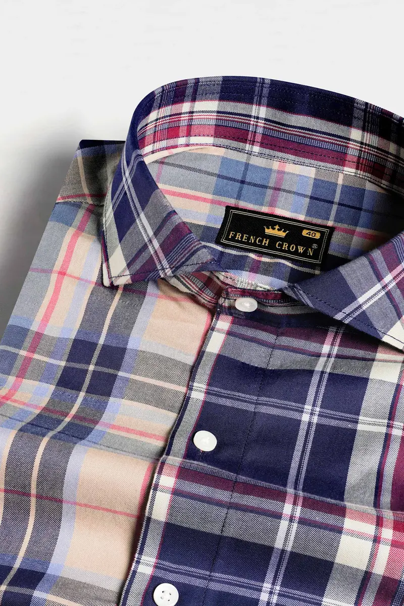 Haiti Blue And Akaroa Brown Twill Plaid Premium Cotton Half Sleeved Designer Shirt 4