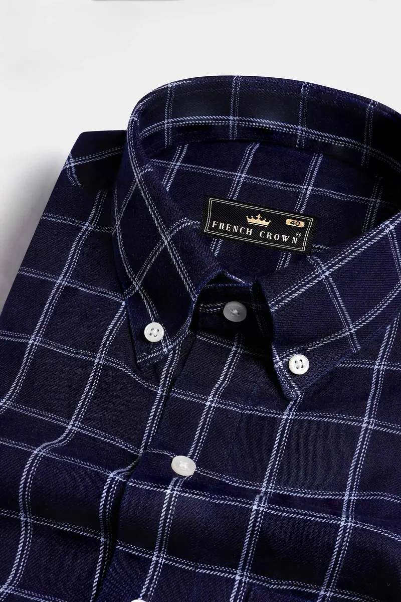 Haiti Blue And White Plaid Twill Premium Cotton Button Down Shirt 1
