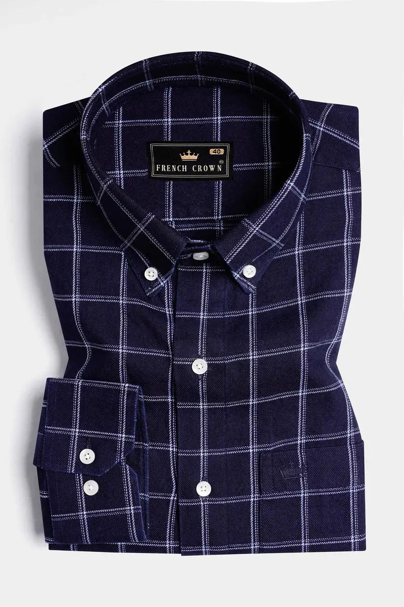 Haiti Blue And White Plaid Twill Premium Cotton Button Down Shirt 3