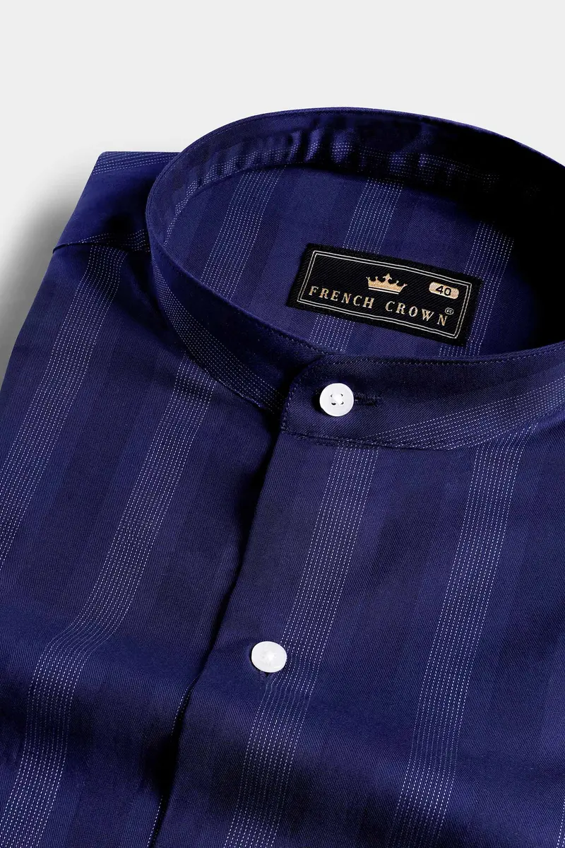 Haiti Blue And White Striped Dobby Textured Premium Giza Cotton Shirt 1