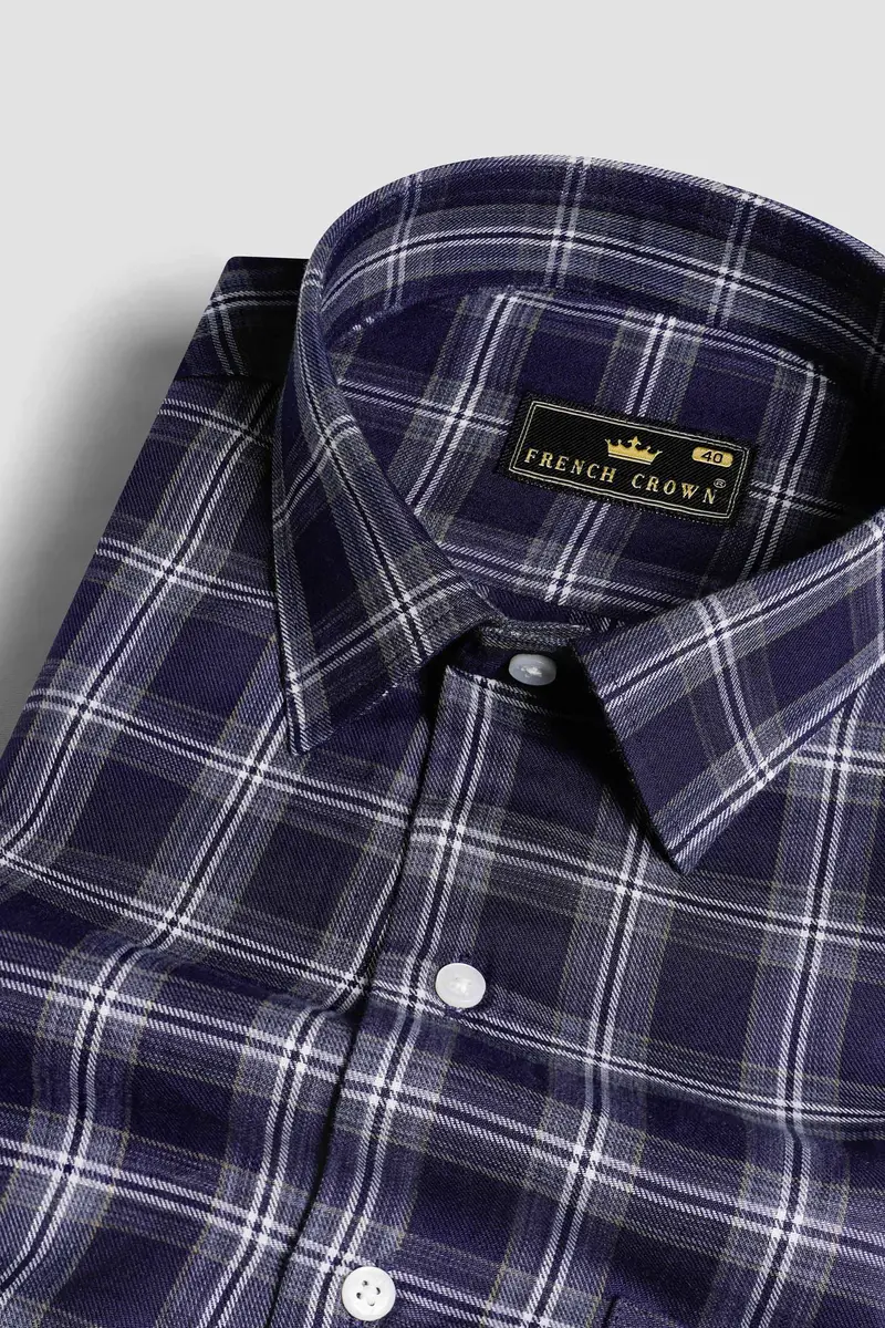 Haiti Blue And White Twill Plaid Premium Cotton Shirt 1