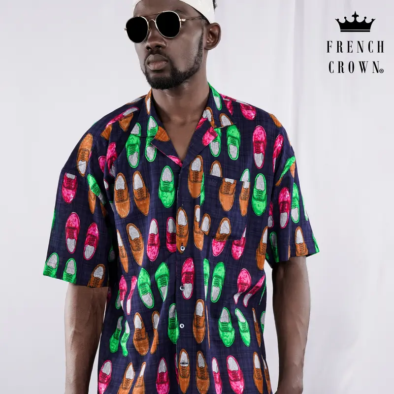 Haiti Blue Colourful Shoes Printed Lightweight Premium Cotton Oversized Shirt 1