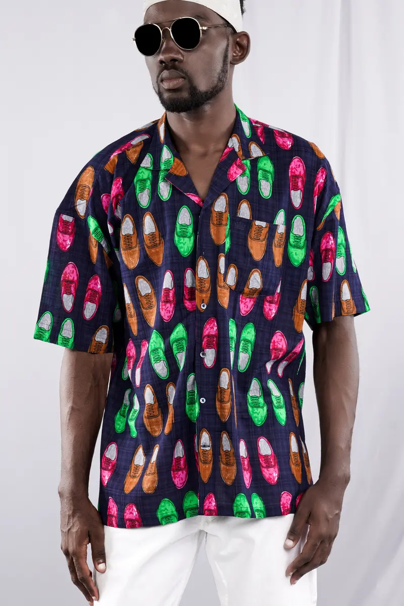Haiti Blue Colourful Shoes Printed Lightweight Premium Cotton Oversized Shirt 2