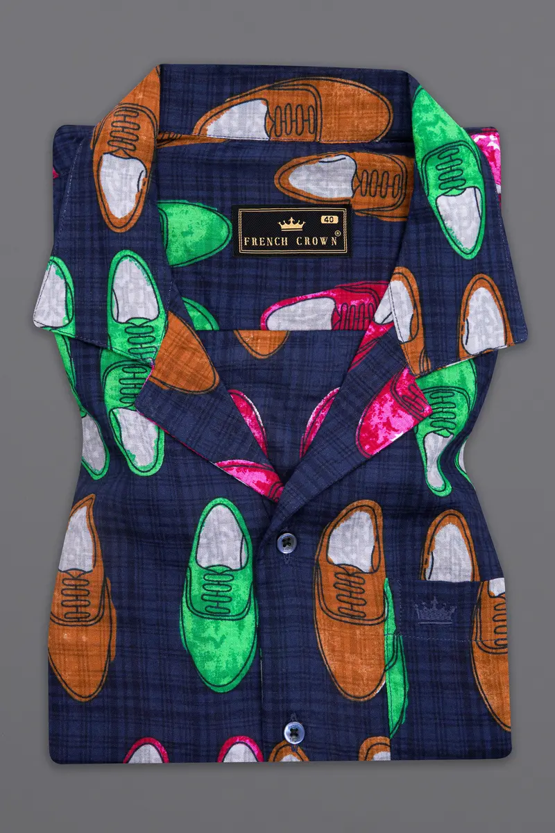 Haiti Blue Colourful Shoes Printed Lightweight Premium Cotton Oversized Shirt 5