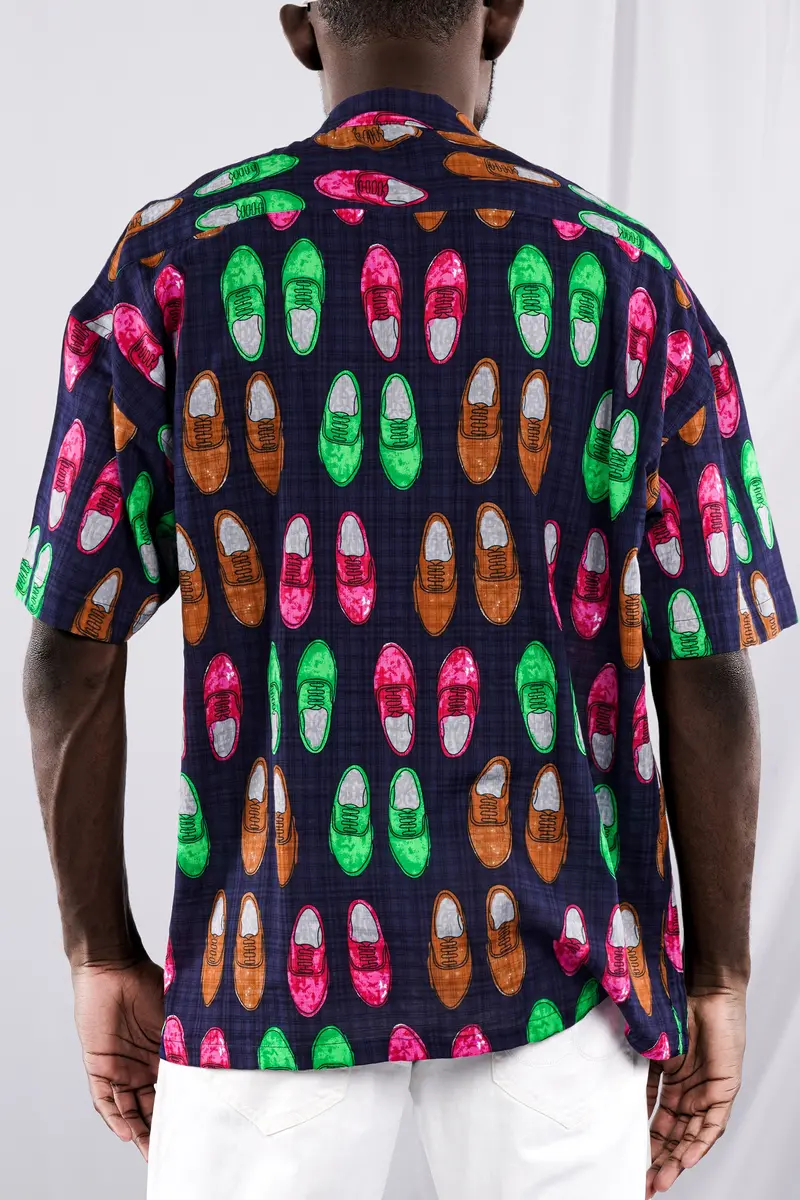 Haiti Blue Colourful Shoes Printed Lightweight Premium Cotton Oversized Shirt 6