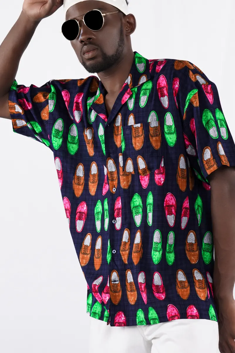 Haiti Blue Colourful Shoes Printed Lightweight Premium Cotton Oversized Shirt 7