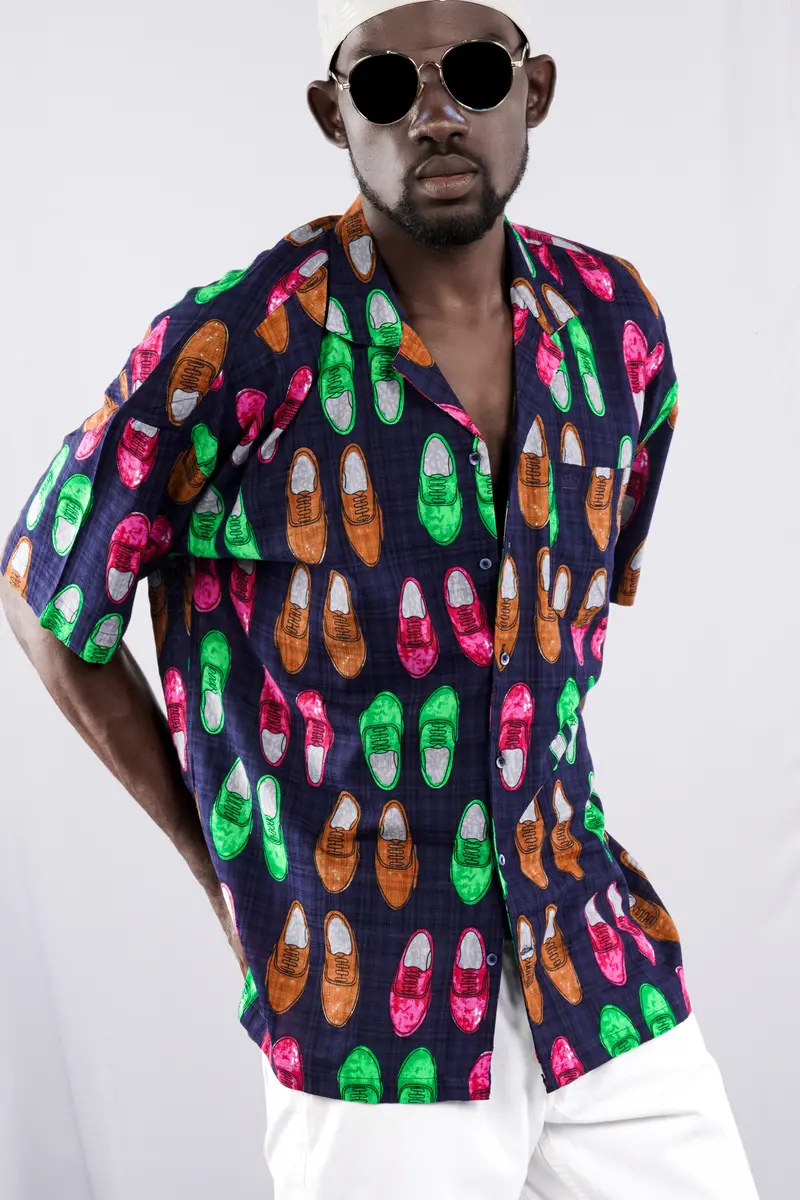 Haiti Blue Colourful Shoes Printed Lightweight Premium Cotton Oversized Shirt 8