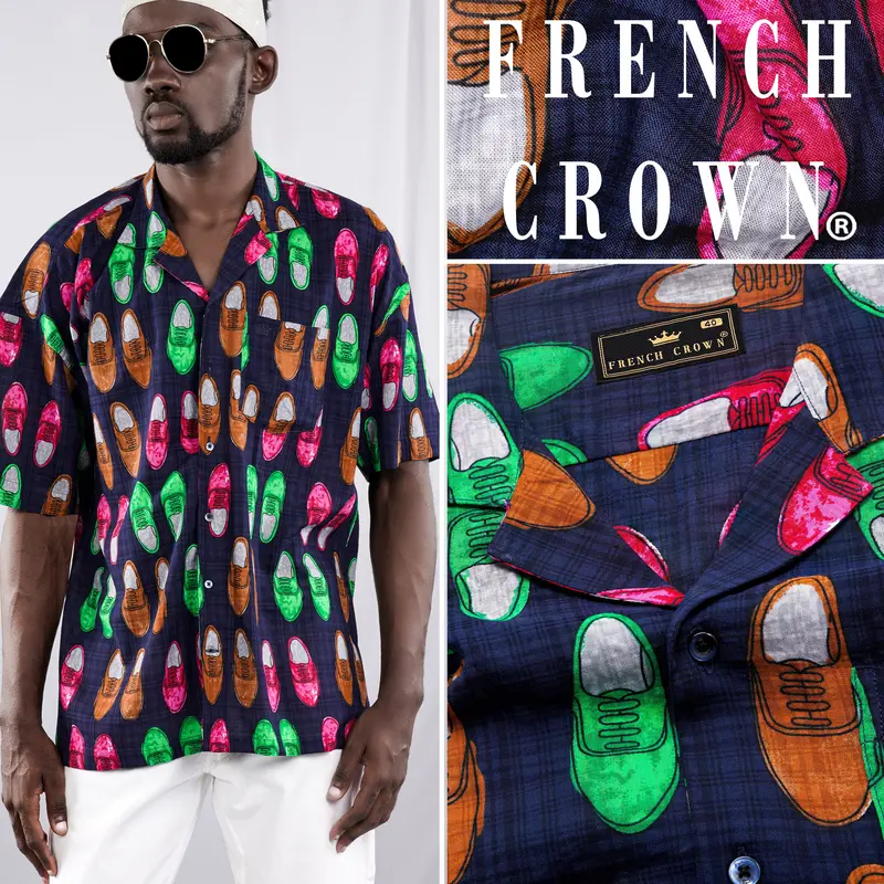 Haiti Blue Colourful Shoes Printed Lightweight Premium Cotton Oversized Shirt 9