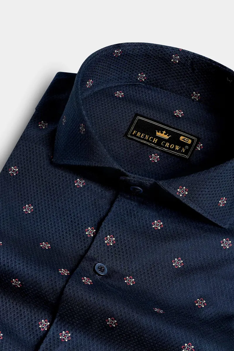 Haiti Blue Dobby Textured Premium Giza Cotton Shirt 1