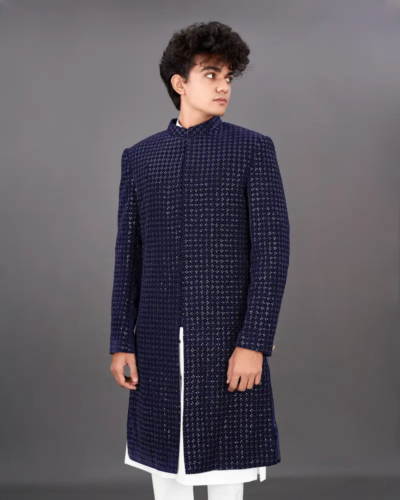 Haiti Blue Embroidered Sherwani With Kurta And Pants Set 2
