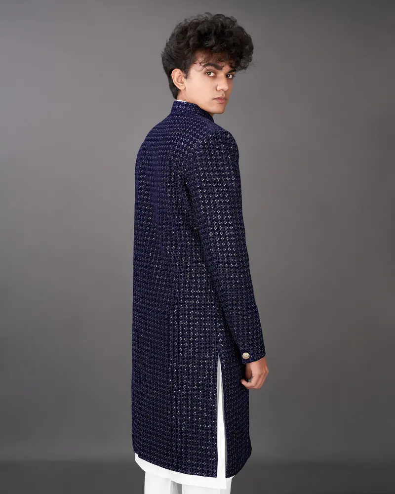 Haiti Blue Embroidered Sherwani With Kurta And Pants Set 4