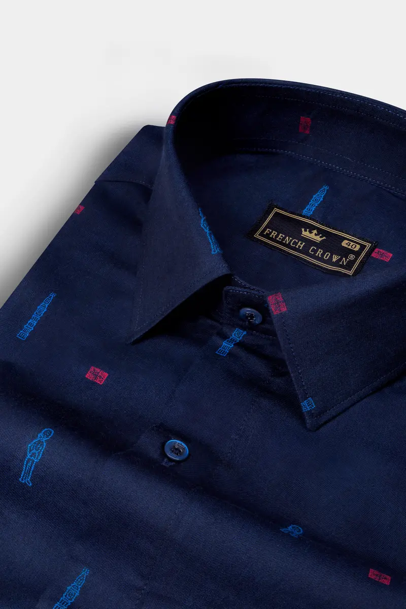 Haiti Blue Jacquard Printed Textured Premium Cotton Shirt 1