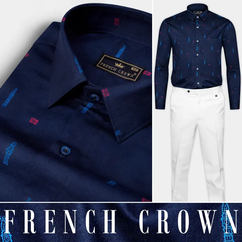 Haiti Blue Jacquard Printed Textured Premium Cotton Shirt 10