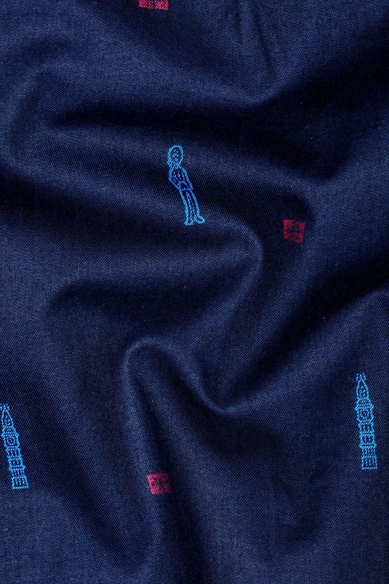 Haiti Blue Jacquard Printed Textured Premium Cotton Shirt 2