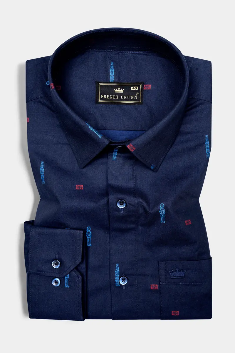 Haiti Blue Jacquard Printed Textured Premium Cotton Shirt 3