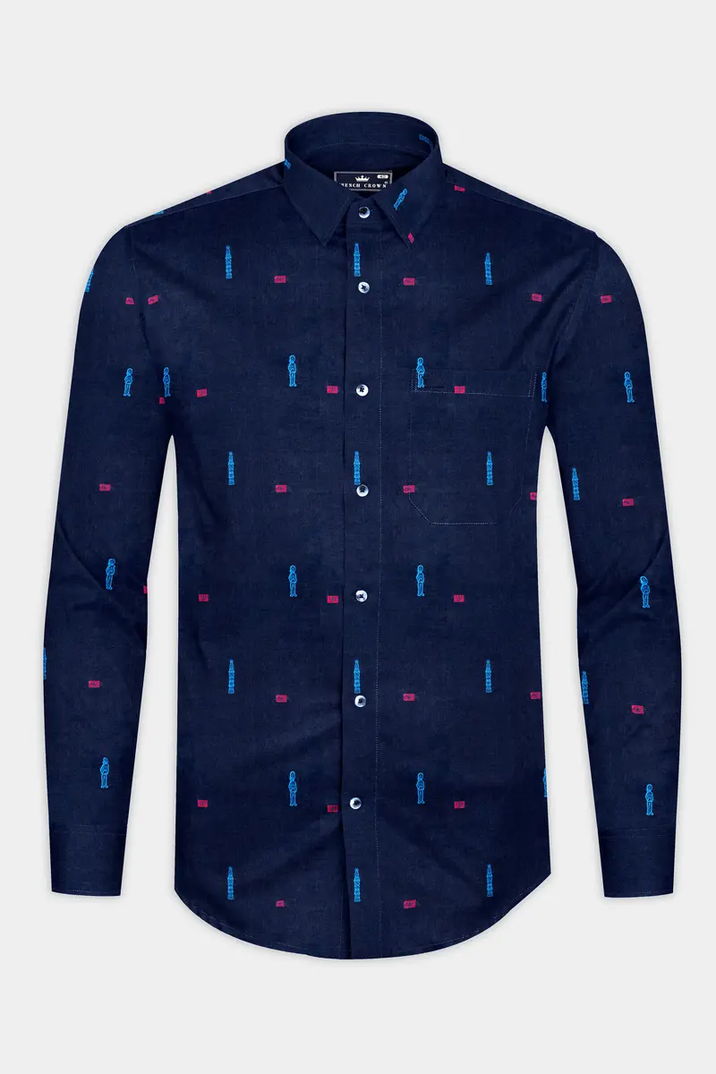 Haiti Blue Jacquard Printed Textured Premium Cotton Shirt 4
