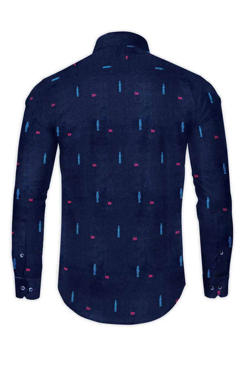 Haiti Blue Jacquard Printed Textured Premium Cotton Shirt 5
