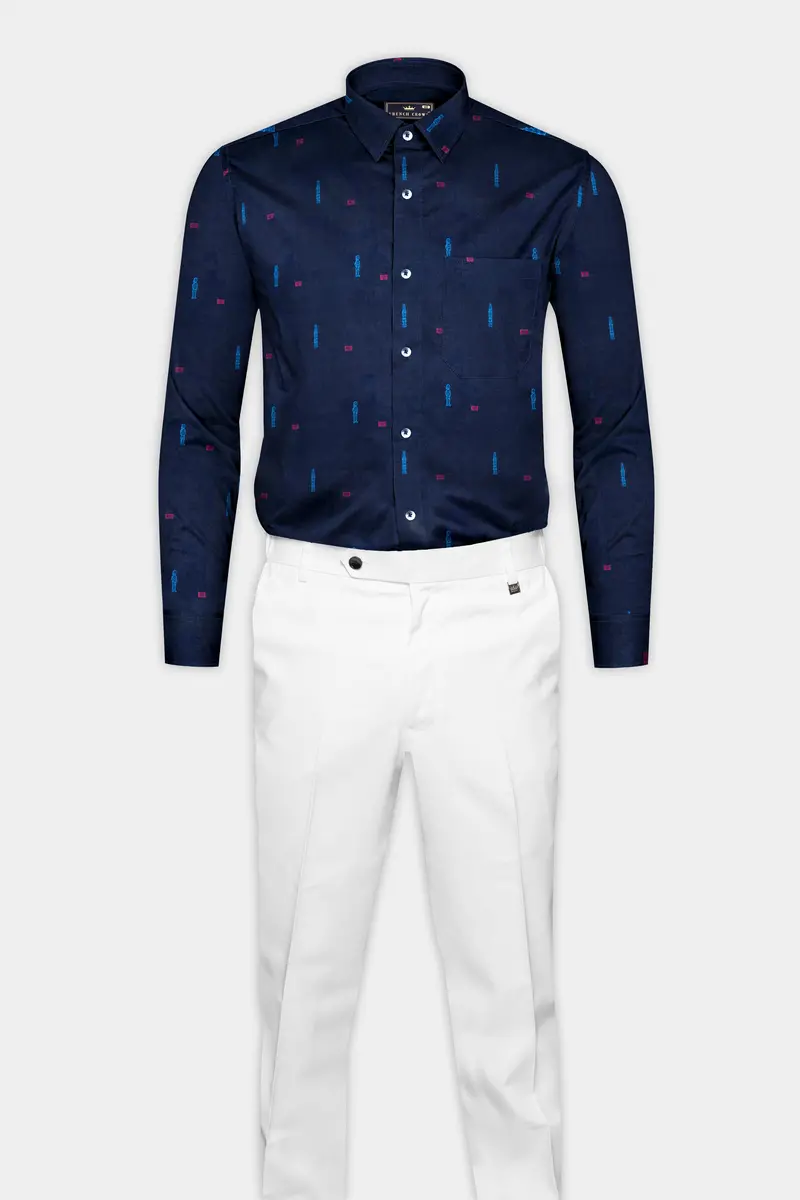 Haiti Blue Jacquard Printed Textured Premium Cotton Shirt 6