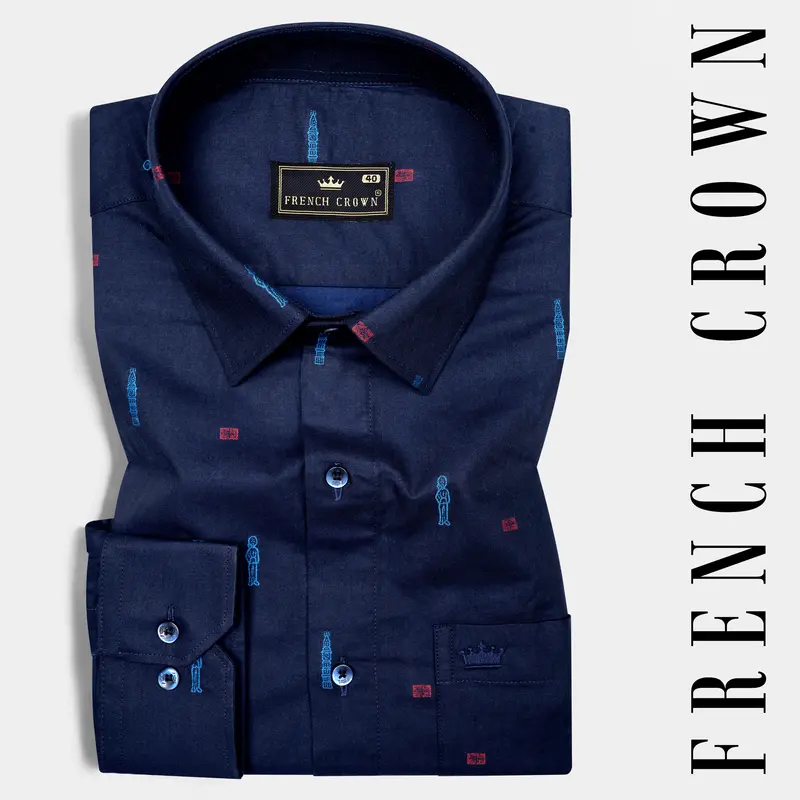 Haiti Blue Jacquard Printed Textured Premium Cotton Shirt 7