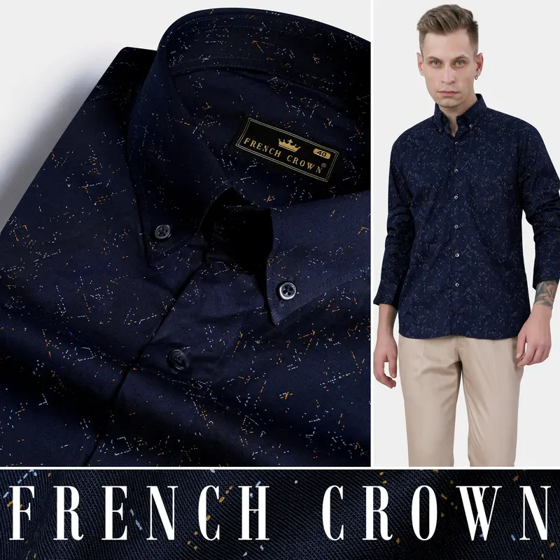 Haiti Blue Multicolour Printed Twill Premium Cotton Shirt 4