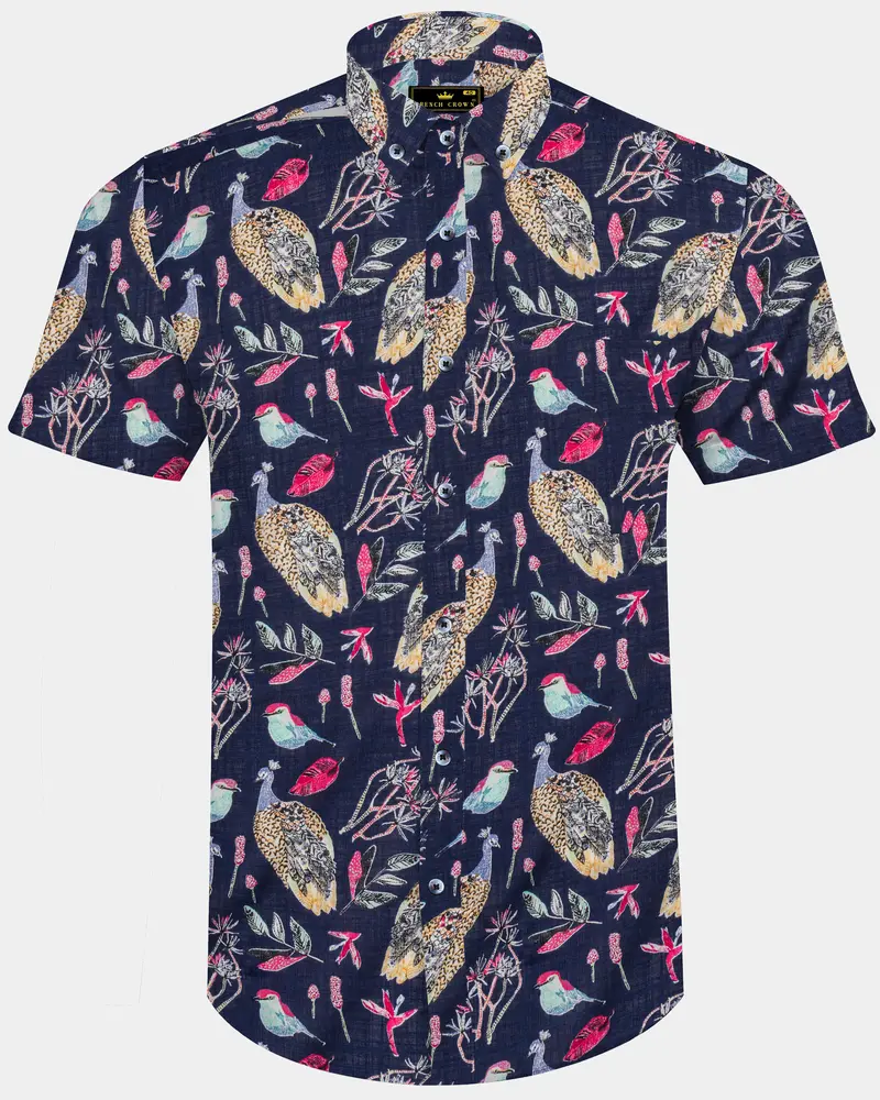 Haiti Blue Peacock Printed Lightweight Premium Cotton Oversized Shirt 1