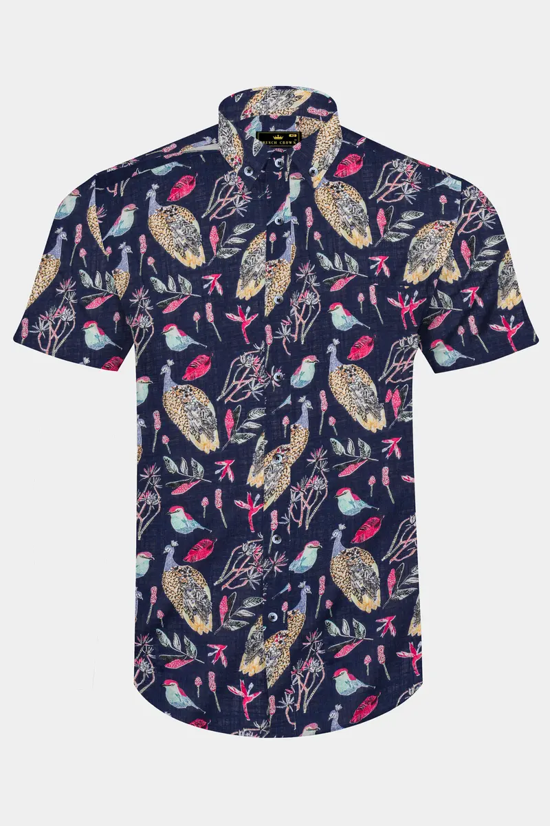 Haiti Blue Peacock Printed Lightweight Premium Cotton Oversized Shirt 2
