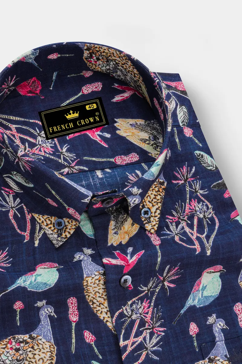 Haiti Blue Peacock Printed Lightweight Premium Cotton Oversized Shirt 4