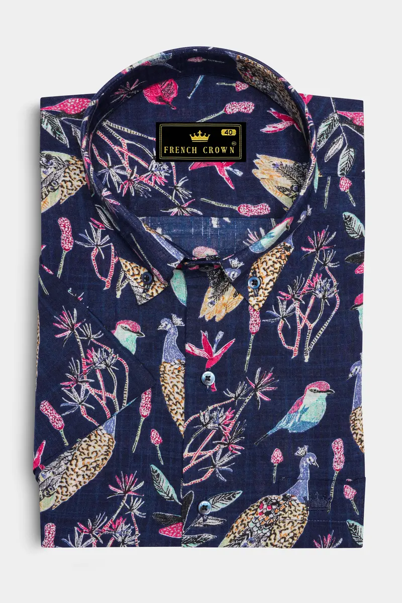 Haiti Blue Peacock Printed Lightweight Premium Cotton Oversized Shirt 5
