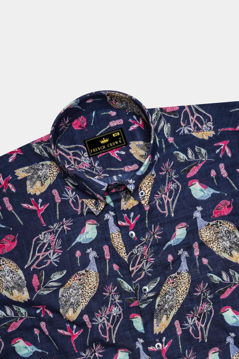 Haiti Blue Peacock Printed Lightweight Premium Cotton Oversized Shirt 6