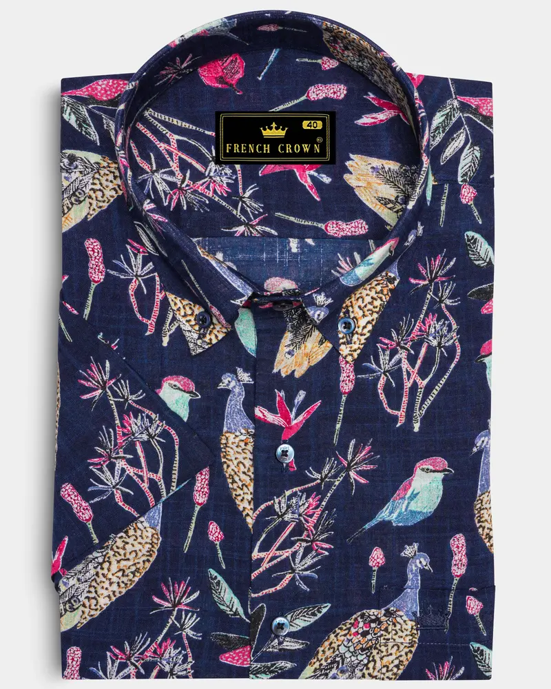 Haiti Blue Peacock Printed Lightweight Premium Cotton Oversized Shirt 8
