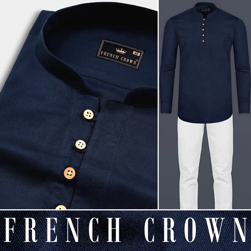 Haiti Blue Premium Tencel Kurta Shirt 8