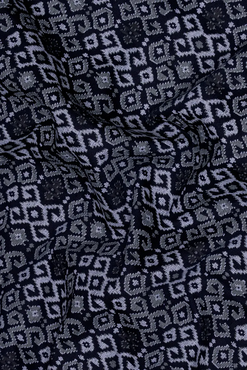 Haiti Blue Printed With White Cuffs And Collar Super Soft Premium Cotton Shirt 4