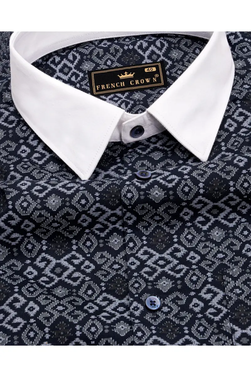 Haiti Blue Printed With White Cuffs And Collar Super Soft Premium Cotton Shirt 7