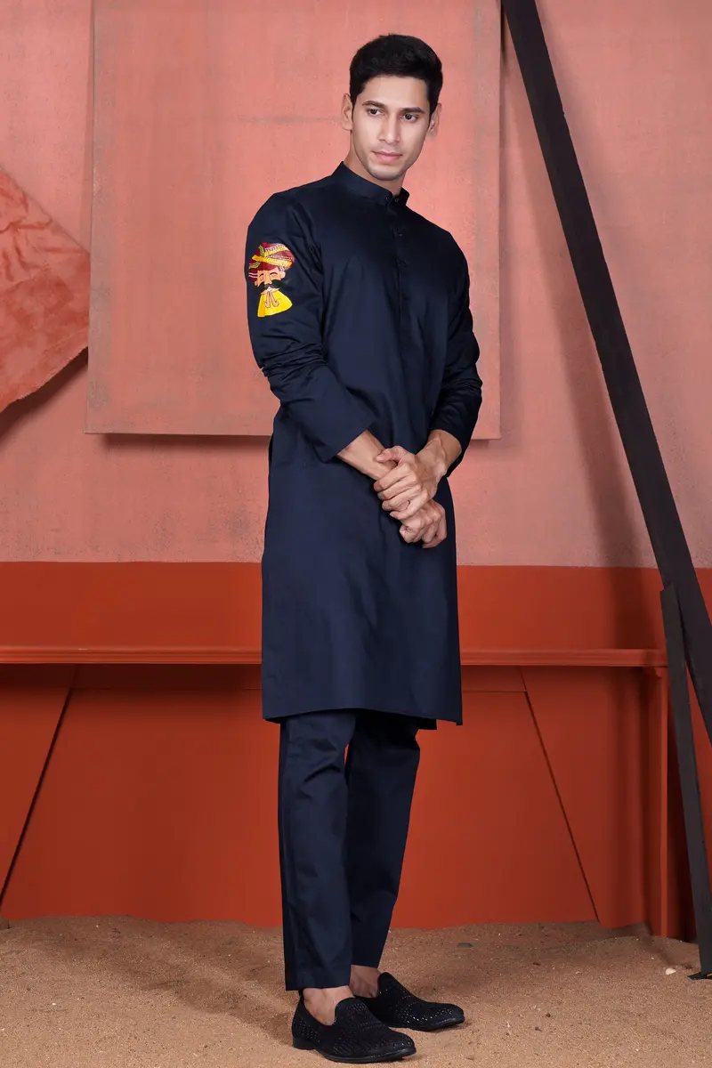 Haiti Blue Rajasthani Man Hand Painted Subtle Sheen Super Soft Premium Cotton Designer Kurta Set 2