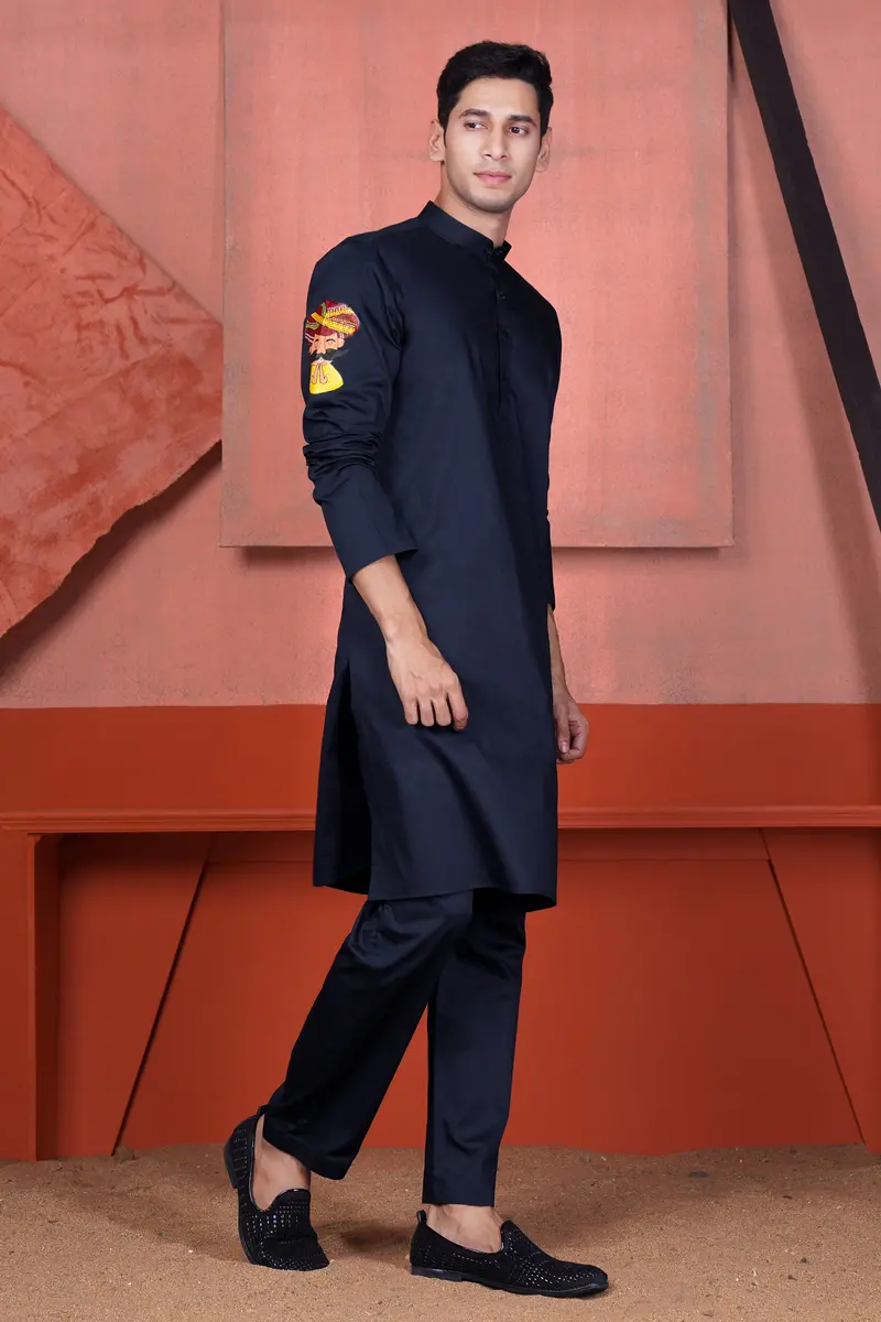 Haiti Blue Rajasthani Man Hand Painted Subtle Sheen Super Soft Premium Cotton Designer Kurta Set 7